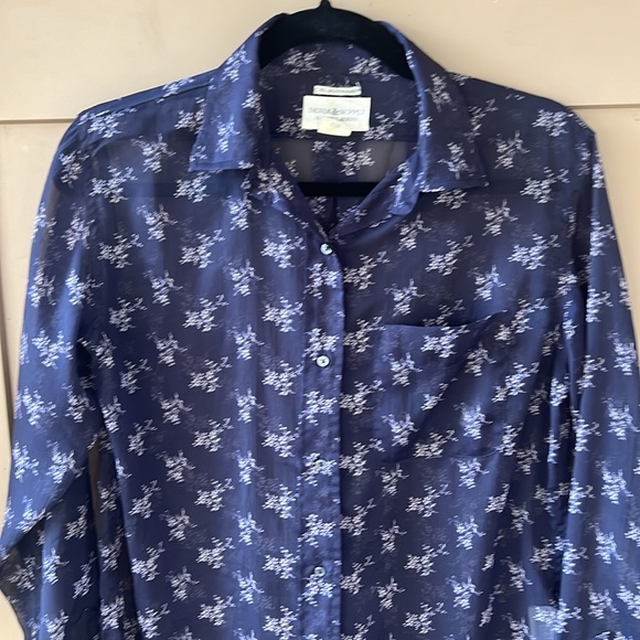 Denim & Supply Ralph Lauren Women's Boyfriend Button Down Shirt Sheer Navy Flora - Picture 2 of 9
